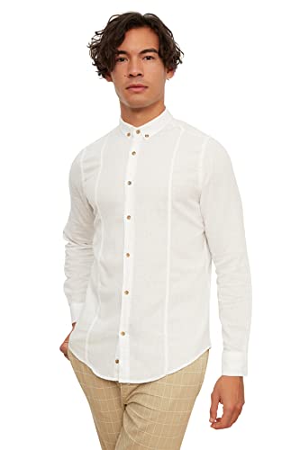 Trendyol Męska koszula o kroju slim fit z lnianym przypinką, rozmiar S