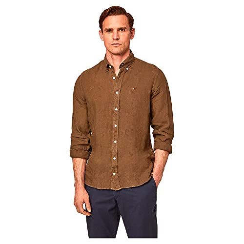 Hackett London Męska koszula barwiona lniana B, Oliwka, XS