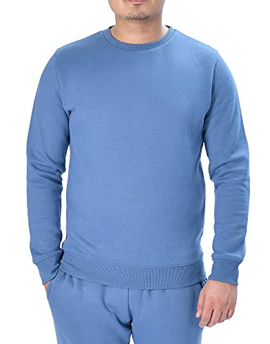 M17 Męska klasyczna bluza z okrągłym dekoltem sweter na co dzień sweter z długim rękawem top gładki sweter, niebieski (Denim Blue), L