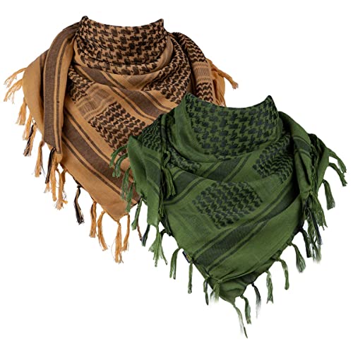 FREE SOLDIER Szalik wojskowy Shemagh taktyczny pustynia Keffiyeh szalik na głowę szyję arabski szal z frędzlami 109 x 109 cm (2 sztuki zielono-brązowy), Zielony i brązowy, rozmiar uniwersalny