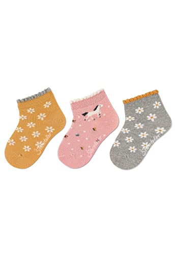 Sterntaler Unisex dziecięce krótkie skarpetki, 3-pak, skarpety w kwiaty, żółte, normalne, żółty, 18