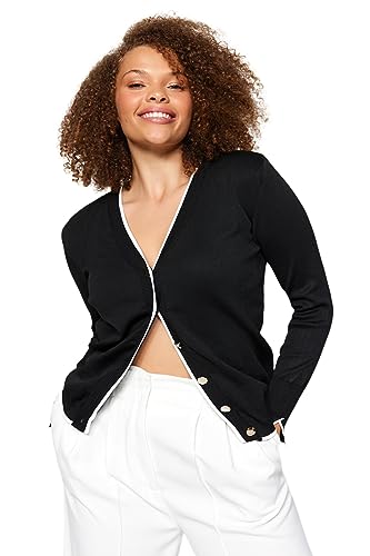 Trendyol FeMan Regular Fit Basic V Neck Dzianina Plus Size Kardigan, Czarny, 5XL, Czarny, 5XL duże Rozmiary