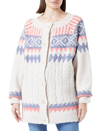 blonda Damski sweter z dzianiny z guzikami 15425018-BL01, beżowy czerwony niebieski, M/L, Beżowy, czerwony, niebieski., M-L