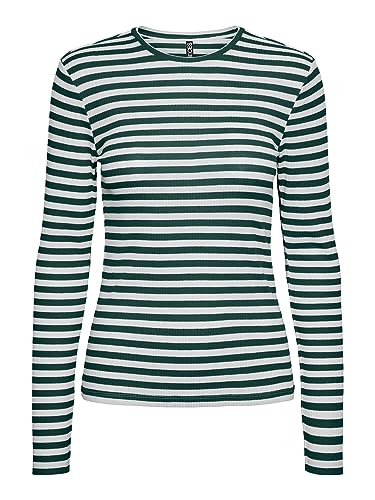 Bestseller A/S Damska koszulka Pcruka Ls Top Noos Bc, Trekking Green/Stripes:Cloud Dancer, S