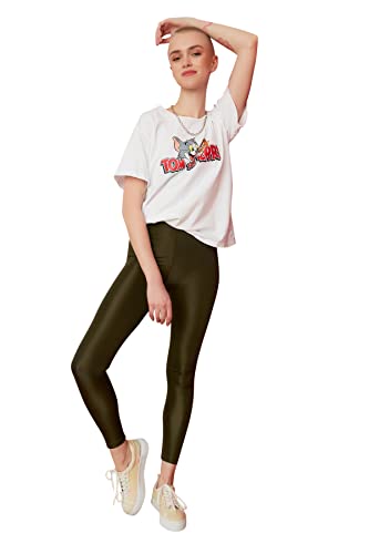 Trendyol damskie legginsy khaki jasne disco, dzianinowe rajstopy, Khaki, XS