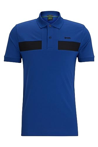 BOSS Paule 2 męska koszulka polo z mieszanki bawełny z taśmą w paski, niebieski, 3XL