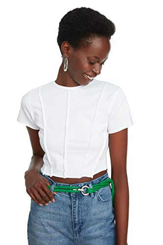 Trendyol Women's White Bio Crop dzianinowa bluzka Blouse, L