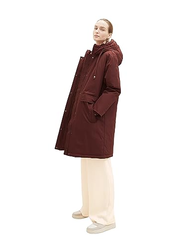 TOM TAILOR Damski płaszcz przeciwdeszczowy z pikowaniem i kapturem, 30337-Raisin, XL