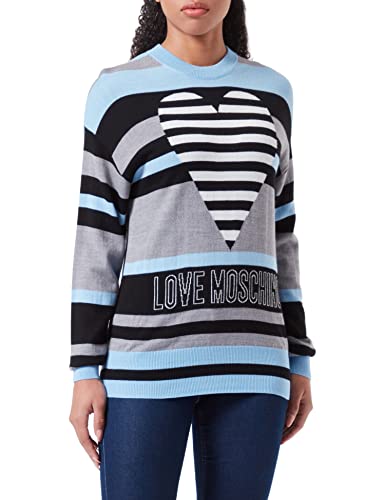 Love Moschino Damski sweter z długim rękawem i logo Intarsia Intarsia, Black Grey Sky, 44