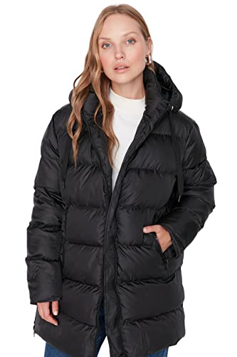 Trendyol Damska kurtka oversize z kapturem, tkana, Czarny, XS