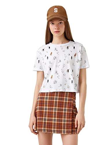 Koton Damska koszulka z krótkim rękawem z nadrukiem, Biały design (0d0), L