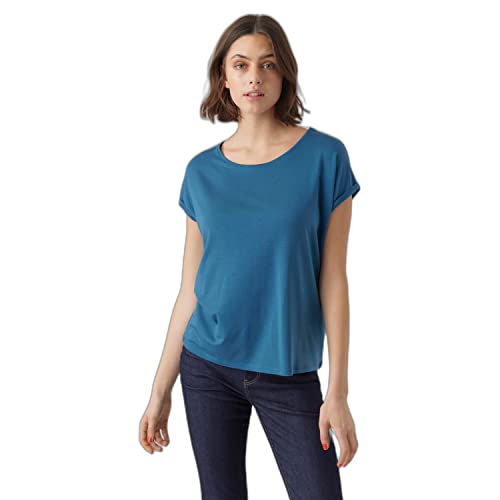 VERO MODA Vmava Plain Ss Top Gajrs Noos T-Shirt damski, niebieski (Moroccan Blue), L