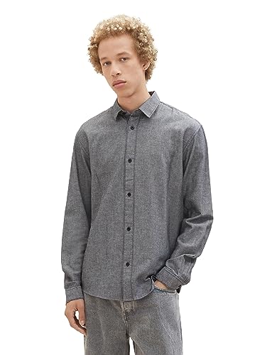 TOM TAILOR Denim Męska koszula z bawełny typu Relaxed Fit Oxford, 29653-Black White Chambray, XXL