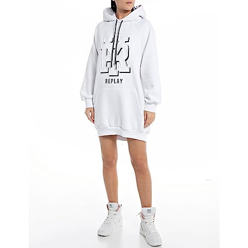 Replay Damska bluza oversize z kapturem, 001 White, XXS