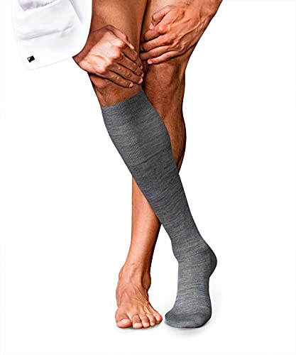 FALKE Mężczyźni Podkolanówki No. 6 M KH Najlepsza Wełna Merynosa, Jedwab długie jednokolorowe 1 Para, Szary (Light Grey Melange 3388), 43-44