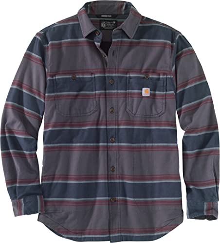 Carhartt Męska koszula z podszewką Rugged Flex Relaxed Fit, średnio ciężki polar flanelowy, Paski cienia, S