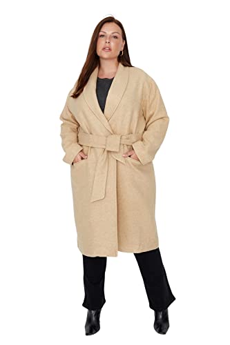 Trendyol Damski kołnierz klapowy zwykły regularny płaszcz plus size, wielbłądzi, 48, Wielbłądzi, 48 Plus