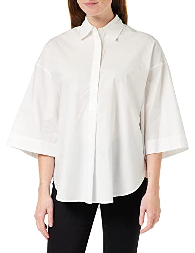 French Connection Damska koszulka Rhodes Sustainable Poplin z krótkim rękawem Popover Button Down Shirt, lniana biała, M, Lniany biały, M