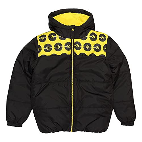Popgear Chłopięce Pokemon Tekst Logo Chłopięca Kurtka Puffer Czarna/Żółta Moda T-shirty