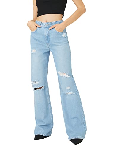 Koton Damskie spodnie jeansowe Relax Fit High Waist Wide Leg - Dad Jean, Light Indigo (Lgt)
