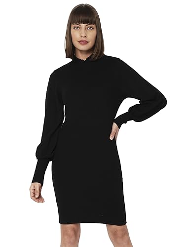 VERO MODA Damska sukienka Vmhollykarispuff Ls Highneck Dress Ga BO, czarny, L