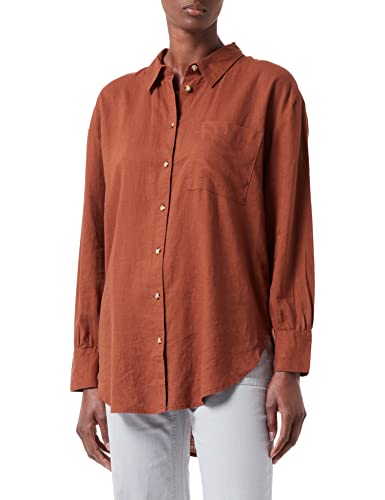 TOM TAILOR Denim Damski lniana bluzka koszulowa 1031338, 29566 - Nut Brown, XS