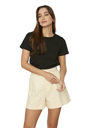 Trendyol Damska koszulka z dzianiny Basic Regular Basic Crew Neck, Czarny, S