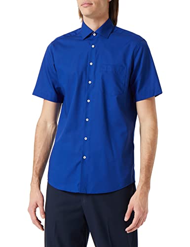 Seidensticker Męska koszula z krótkim rękawem, regularny krój, niebieska, 47, niebieski