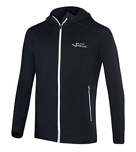 Black Crevice Męska kurtka z kapturem z merynosów, wysokiej jakości kurtka z merynosów, z 70% wełny merynosów i 30% PES, regulująca temperaturę bluza z kapturem z merynosów, sweter z merynosów, bez
