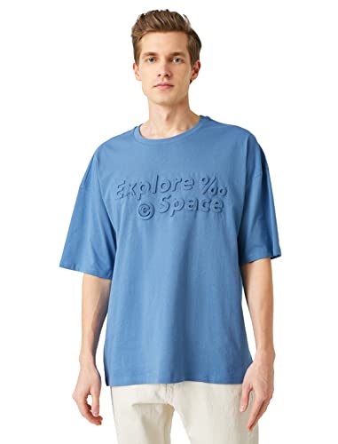 Koton Męski T-shirt Embossed, indygo (740), L