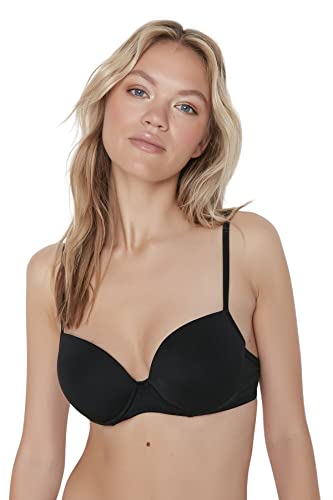 Trendyol Bielizna damska bez push-up balkon dekolt w serek dzianinowy biustonosz, Czarny, 90B