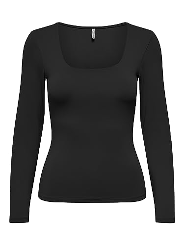 Bestseller A/S Onlea L/S Deep Neck Top JRS koszulka z długim rękawem, czarny, XS