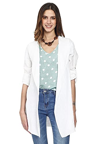 Damska kurtka 100% lniana Made in Italy, czysta lniana kurtka z dekoltem typu chal, biała, rozmiar: S, biały, S