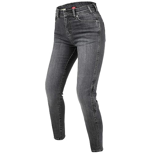 REBELHORN Classic III Damskie dżinsy motocyklowe | Podszewka z włókna ramidowego | Ochraniacze kolan i bioder SAS-Tec | Skinny Fit, Szary Umyty, 30W / 30L