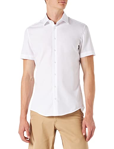 Seidensticker Męska koszula formalna koszula biznesowa slim fit krótki rękaw kołnierz Kent nie wymaga prasowania, Biały (biały 01), 36