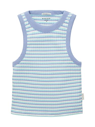 TOM TAILOR Dziewczęcy dziecięcy tank top ze strukturą żeberkową, 32158 - Off White Blue Aqua Stripe, 128 cm