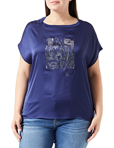 Gerry Weber Damska bluzka z nadrukiem z przodu, nacięte ramiona, krótki rękaw, koszulka z rękawem 1/2, jednokolorowa, nadruk z przodu, niebieski (Blueberry), 48
