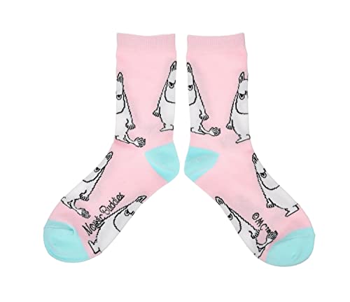 Moomintroll's Temper damskie skarpety Muminki, różowe, EU 36-42, Różowy, Jasnoniebieski