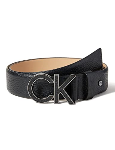 Calvin Klein Męski pasek Ck Metal Bombe Inlay 3,5 cm skórzany pasek, Ck czarny, 90
