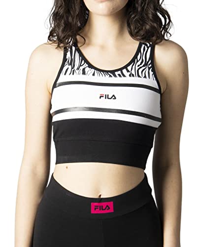 Fila Damska koszulka Braga Cropped Top Cami, Czarne piękno-jasny biały abstrakcyjny zebra aop, L