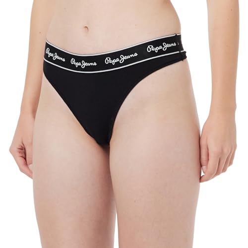 Pepe Jeans Damska bielizna Pepe Stringi w stylu bikini, czarna, L, Czarny, L