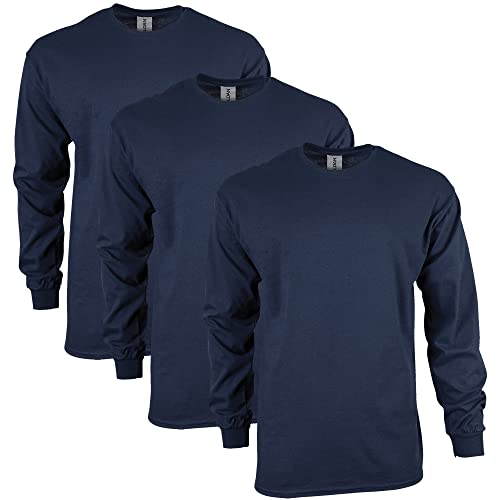 Gildan T-shirt Dla mężczyzn Bluzka z długim rękawem bawełniana Ultra, styl G2400 niebieski morski (3-pak) ,S