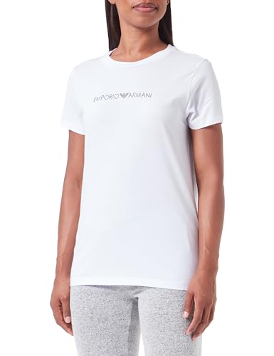 Emporio Armani Damska koszulka z okrągłym kołnierzem z logo Iconic, biały, M