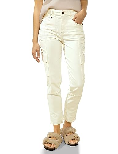 Street One Damskie spodnie jeansowe cargo, kremowy biały sprany, 28W / 28L