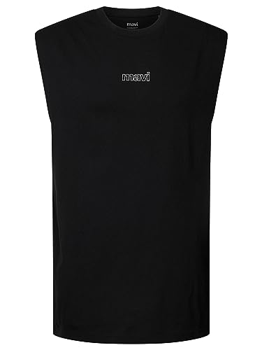 Mavi T-shirt męski z nadrukiem bez rękawów, czarny, S