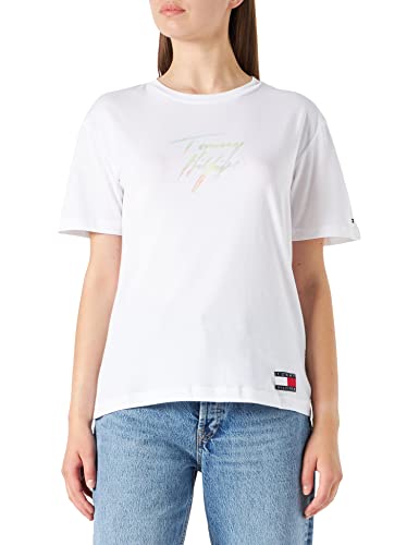 Tommy Hilfiger Damska koszulka Cn Ss logo piżama top, biały, L