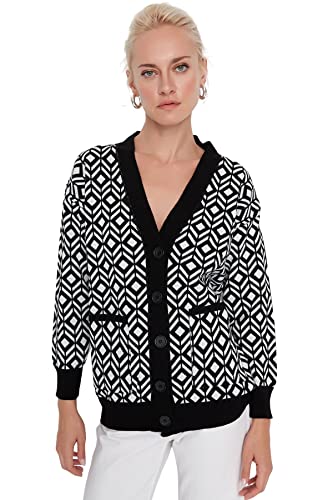 Trendyol Damski zwykły kardigan z dzianiny z dekoltem w serek, Czarny, M