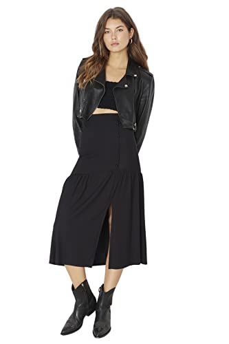 TRENDYOL Women's damska mini spódniczka z marszczeniami brzeg dzianina spódnica Skirt, czarna, M, Schwarz, M