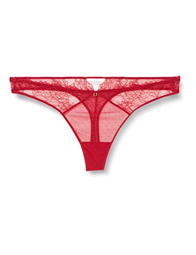 Women'secret Damskie koronkowe i plumeti stringi z detalami z tyłu, czerwone/koralowe, XL, Czerwony/koralowy, XL