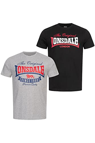Lonsdale Gearach Męski T-shirt o regularnym kroju, dwupak, Marl Grey/Black, S